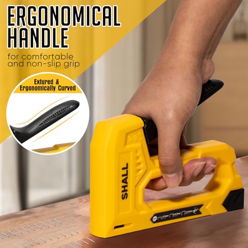 SHALL Light Duty Staple Gun for Wood - Yellow Upholstery Staple Gun with 1600pcs JT21 Staples 1/4, 5/16, 3/8 inch and Staple Remover - Fabric Stapler Gun for Crafts, DIY, Decoration - color: Yellow