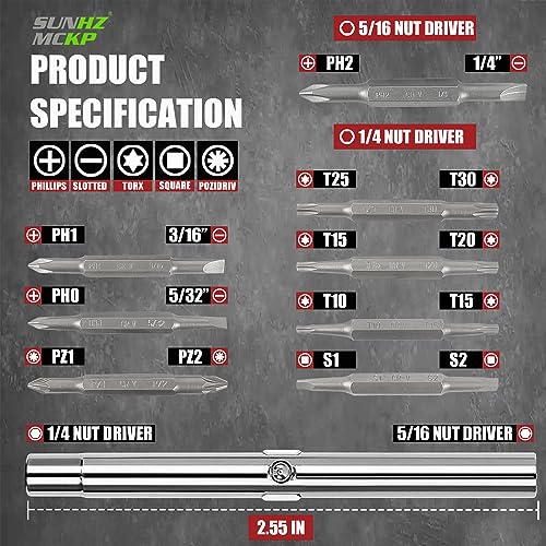 SUNHZMCKP 18-in-1 Screwdriver, Portable screwdriver set, Slotted/Philips/Pozi/Torx/Square Multi-Purpose Screwdriver and Magnetizer Demagnetizer with Storage bag - size: 18 IN 1 Screwdriver