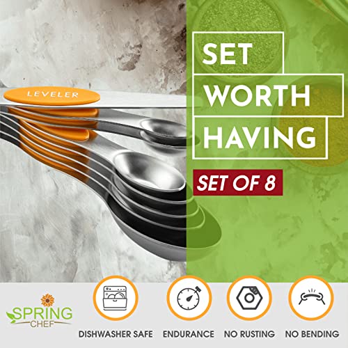 Spring Chef Stainless Steel Magnetic Measuring Spoons Set of 8, Mango - color: Mango, size: 1-Pack