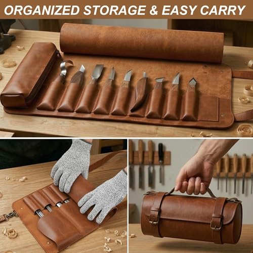 Wood Carving Kit, 25Pcs Complete Whittling Kit - 9 Walnut Handles Wood Carving Knife, 5 Detail Knifes, 3 Chisels, Professional Woodworking Tool Set for Beginners DIY Crafts & Gifts