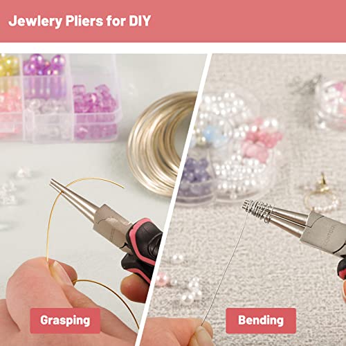 5-Inch Round Nose Pliers for Jewelry Making Wire Looping Plier Smooth Jaws Wire Bending Pliers Jewelry Making Tool Precision DIY Hand Tool for Wire Looping Wrapping, Pink Tool for Women - style: Round Nose Pliers