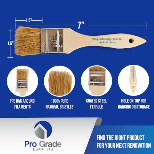 Pro Grade - Chip Paint Brushes - 96 Ea 1.5 Inch Chip Paint Brush | Natural bristle, wood handle | Bulk Pack | For Furniture & Varnish | Cabinets, Fences, Decks