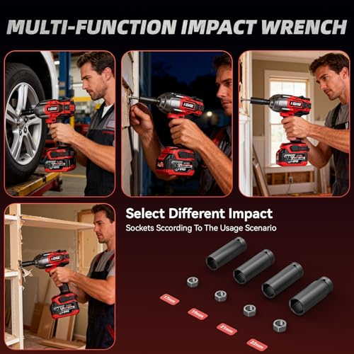 1/2" Cordless Impact Wrench 1107Ft-lbs(1500N.m) with 21V 2 Battery - color: Large