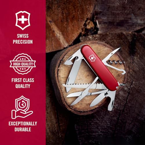 Victorinox Huntsman Swiss Army Knife, 15 Functions, Swiss Made Pocket Knife with Large Blade, Screwdriver, Scissors and Wood Saw - Red - color: Red, style: Single Knife