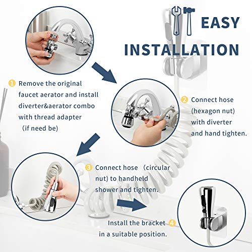 CECEFIN Kitchen Sink Sprayer Hose Attachment for Faucet, 79" Recoil Hose - color: F- Grey- ON/OFF Pause Sprayer