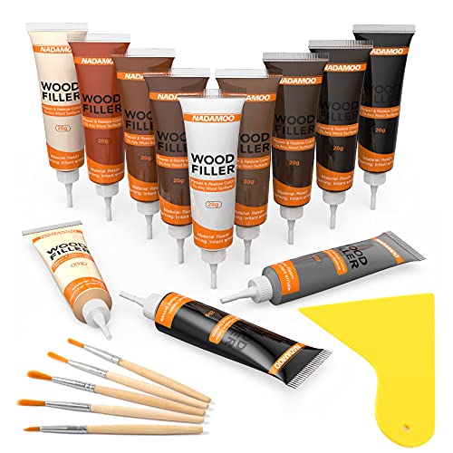 NADAMOO Wood Furniture Repair Kit Wood Filler Scratch Repair Furniture Touch Up Kit Cover Surface Scratch for Wooden Floor Table Door Cabinet Veneer, 12 Dark Color Kit Black White Gray Oak