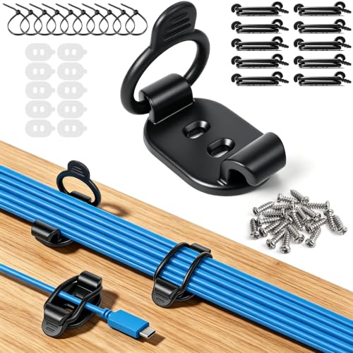 OneLeaf 10-Pack Adjustable Elastic Cable Clips, Cable Management, Black - color: Black