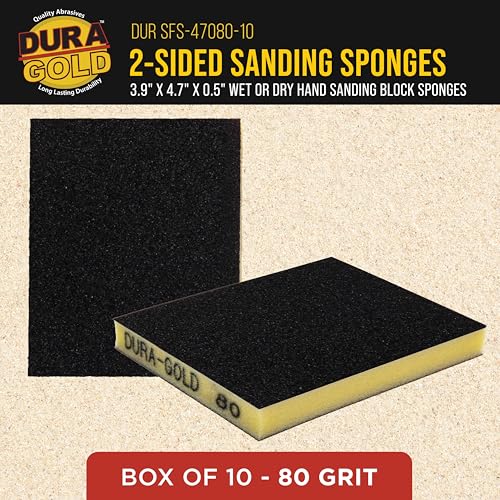 Dura-Gold 80 Grit Double-Sided Sanding Sponges, Box of 10 - Performance Flex 4.7" x 3.9" Wet or Dry Flexible Softback Sandpaper Sponges, Hand Sanding Abrasive Block Pad - Home, Wood, Metal Auto Paint - style: 80 Grit