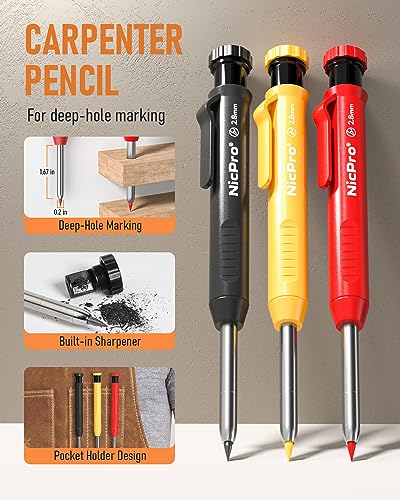 Nicpro 28 Pack Carpenter Pencil Set with Sharpener, Canvas Case - size: 28 Pack
