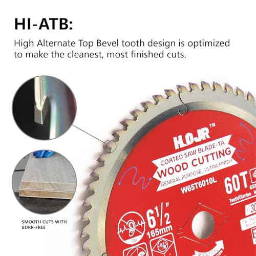 2-Pack 6-1/2" 60-Tooth 5/8" Arbor Woodworking Circular Saw Blade,Ultra Finish/General Purpose,Special Anti-Thermal Adhesion Coating on Cutting Edge-TA,High Finish, Long Life,6-1/2" 60T 5/8" - size: 2PCS 6-1/2" 60T 5/8"