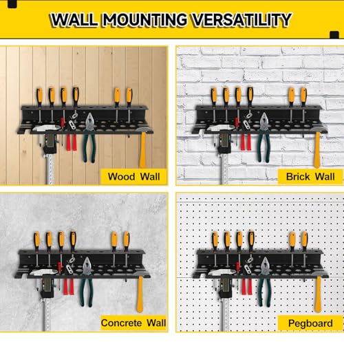 Metal Screwdriver Organizer, 15.75inch Utility Wall Mount Tool Organizer for Screwdrivers Pliers Holder with 35 Holes, Hand Tool Storage Rack for Workbench, Garage, Warehouse (Black, 2 Layers) - color: Without Charging Station, size: 2 Layers,35 Holes