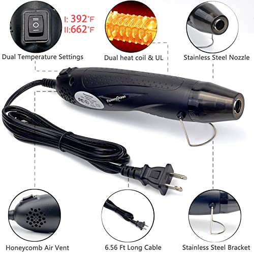 350W Mini Heat Gun with 2 Nozzles, Dual Temp, 6.56 ft Cable