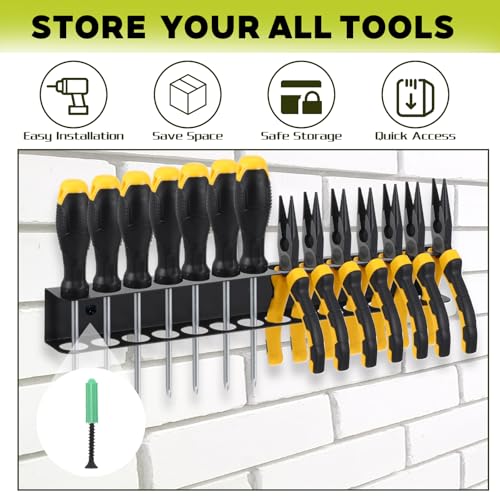 2 Pcs Screwdriver Plier Organizer Wall Mount, Screwdriver Rack, Metal Plier Holder Utility Tool Holder Organizers and Storage Rack for Garage Workshop Workbench Tool Chest Cart