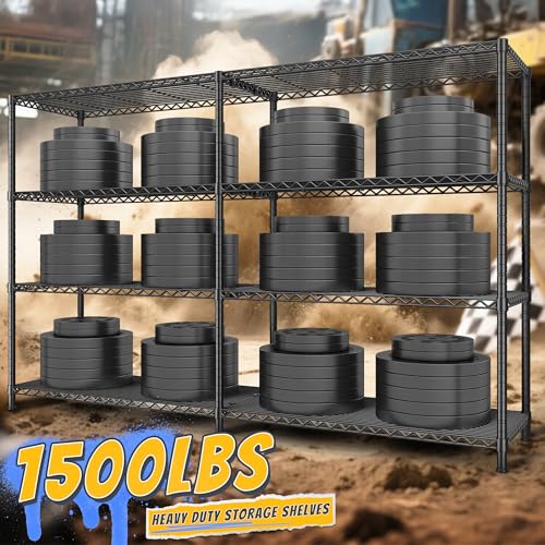 REIBII 72.8" W Storage Shelves Load 1500LBS, 4 Tier Metal Shelving Unit - size: 17.7" D x 72.8" W x 59" H