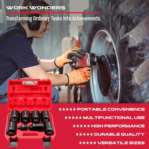 SAE Deep Impact Socket Set 8-Piece 1/2-inch Drive Wheel Axle Nut Wrench Large Sockets Standard Adapter 1-11/16 1-9/16 1-3/8 1-7/16 1-1/2 1-5/8 1-3/4 Imperial Spindle Joint Torque Bearing Locknut Truck - style: 1/2" | 8-Piece SAE Jumbo