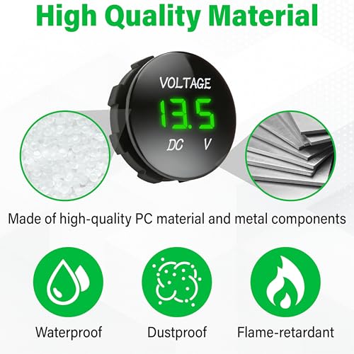 2 PCS DC 12V 24V Volt Meter, Car LED Digital Voltmeter Gauge - color: 2 PCS Green