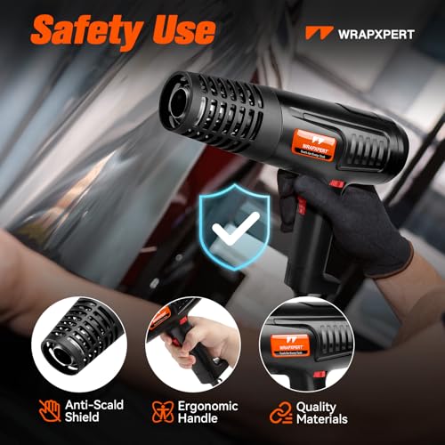 WRAPXPERT Heat Gun for Vinyl Wrap 1600W 122℉-1202℉ with 2 Air Speeds Variable Temperature, Fast Heating Heavy Duty Hot Air Gun for Car Wrap, Window Tint, Crafts, Shrinking Tubing, Stripping Paint - color: Black