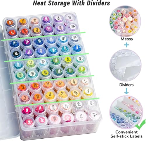 forever young 1-Pack Diamond Art Storage Container, 60-Grid Bead Organizer - size: 1 Pack (60 Jars)