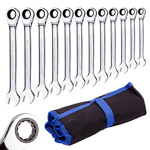 Qnkaa Ratchet Spanner Set 12 Piece Metric Sizes 8mm to 19mm