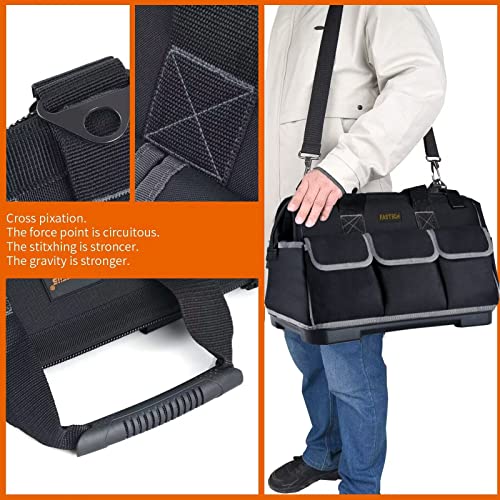 FASTECH 20-inch Wide Mouth Tool Bag with Water Proof Molded Base, Waterproof Tool Organizer Bag for Men with Adjustable Shoulder Strap (Grey-20INCH) - size: 20 inch-Grey-With Bottom Shell