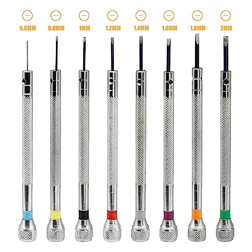 Hordion 8Pcs Micro Precision Screwdriver Set 0.6-2mm, Flat - size: 8Pcs Flat