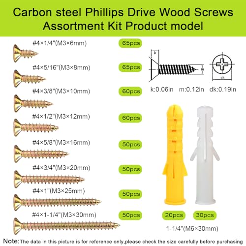 #4 Wood Screws Set, 500pcs Flat Head Self Tapping Short Screws Kit - color: M3-Zinc, size: 500PCS