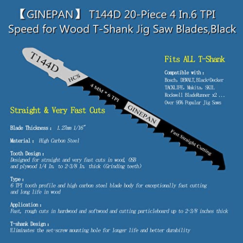 Jigsaw Blades T Shank 20PCS T144D with Storage Case - style: T144D-20