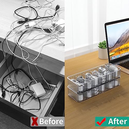 Cable Storage Boxes Organizers 2 Pack,Cord Charger Case with 20pcs Ties