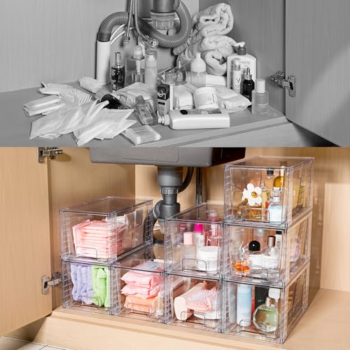 Vtopmart 8 Pack Stackable Clear Pantry Storage Drawers, Large - size: 4Pack 7"H (Pack of 2)
