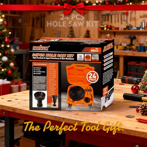 HORUSDY Hole Saw Set 24PCS Hole Saw Kit,Hole Saw Drill Bit Kit, 3/4"-6" (19-152mm) 17PCS Saw Blades, 2 Mandrels, 3 Drill Bit, Installation Plate, Hex Key, For Drywall, Soft Wood, Plywood, Plastic, PVC - style: 24-Piece Multi-Size Kit (Up to 6")