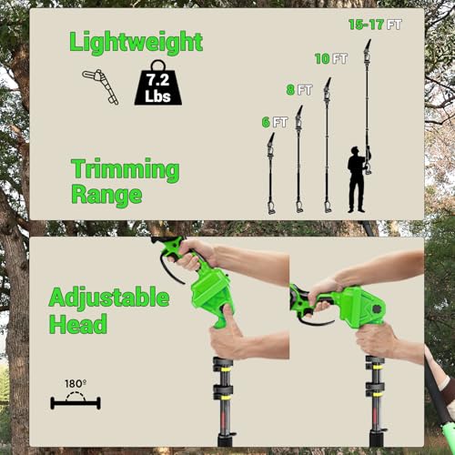 2 in 1 8IN Brushless Cordless Pole Saw & Mini Chainsaw with Extension Pole - color: Green02