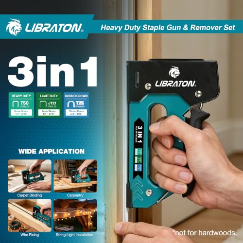 LIBRATON Heavy Duty Staple Gun for Wood Upholstery & Remover Kit, 3in1