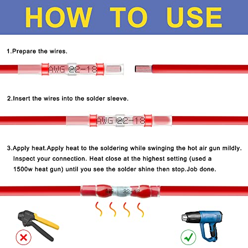 haisstronica 880PCS Heat Shrink Wire Connectors, 22-16 AWG, Red 11 Sizes - size: 880