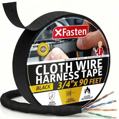 XFasten Wire Harness Tape, 3/4-Inch x 90 Feet, High Temp Wiring Loom Harness, Self-Adhesive Felt Cloth Electrical Tape for Automotive Engines, Noise Dampening, and Cable Protection - style: 3/4-Inch x 90-Feet