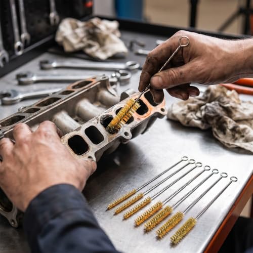 Tube Brush Kit 7 Pcs Brass Wire Brushes 12 Inch Long Pipe Cleaner with 6mm to 18mm for Engine Bore Auto Parts Cleaning
