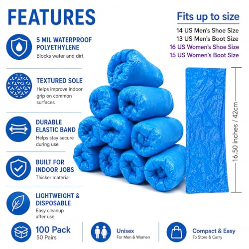 INNOVATIVE HAUS Blue Waterproof Disposable Booties, Shoe Covers, XL