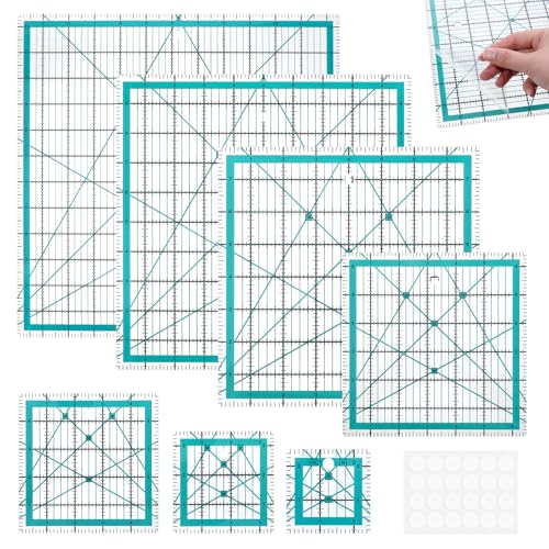 7 Pieces Quilting Rulers Templates, 2.5",3.5", 5",6.5", 8", 10",12.5" Square Sewing Ruler Fabric Cutting Rulers Acrylic Quilters Ruler with Non-Slip Pads for Quilting and Sewing