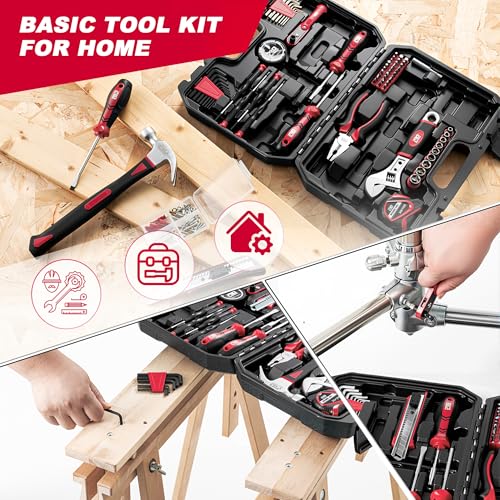 Prostormer 160-Piece Home Tool Set, Starter Tool Kit, Red - color: Red