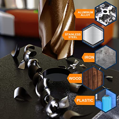 M35 Cobalt Drill Bit Set 20PCS(1/16"-1/2") High Speed Steel Jobber Length Drill Bit Kit for Hardened Metal with Index Storage Case - size: 1/16-1/2 inch - 20 PCS - Right Hand