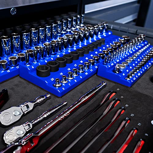 Olsa Tools Magnetic Socket Holder 1/4 -Inch Drive Metric, Blue, 54 Slots - color: Blue, size: 1/2-Inch Drive, Metric