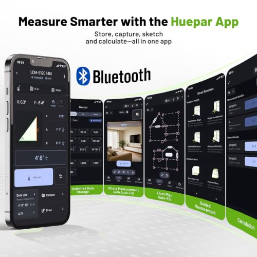 Huepar 200Ft Bluetooth Laser Measuring Tool S60-BT, APP Control, Rechargeable USB-C Laser Distance Meter, ±1/16" High Accuracy, Angle Sensor, IP54, for Distance/Area/Volume, Gifts for Men - size: 200Ft-Standard