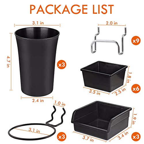 Pegboard Bins Cups with Hooks & Loops 12 Pack Peg Board Organizer (Black) - color: Black