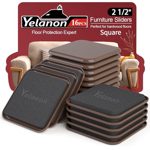Yelanon Square Furniture Sliders – 16 PCS 2.5" Floor Protectors for Furniture - Furniture Movers Sliders – Protects Floors from Scratches-Brown - size: 16pcs 2.5"brown