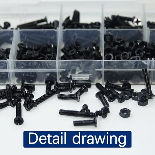 M3 Flat Head Machine Screws and Hex Nuts Kit 410 Pcs Black Countersunk Head Phillips Screws Bolts Nuts Assortment Kit 7 Sizes M3x4/6/8/10/12/16/20mm for Equipment Maintenance and Replacement - size: M3x4/6/8/10/12/16/20-410Pcs