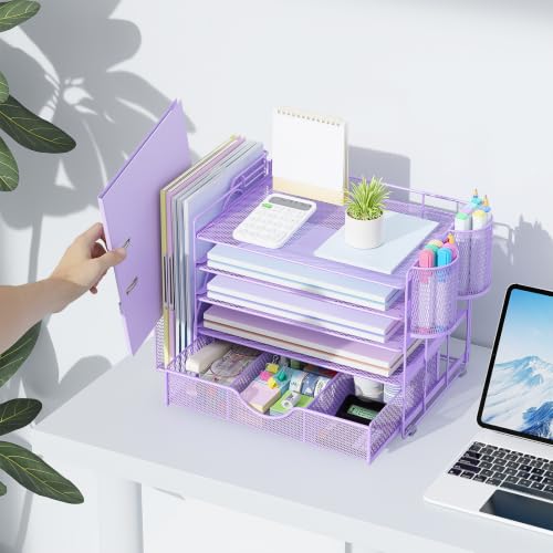 gianotter 5-Tier Desk Organizer with Drawers and File Holders - color: Light Purple, size: 5T