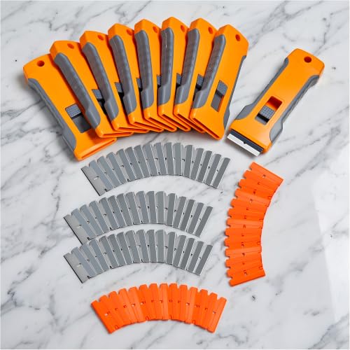 9 Pack Razor Blade Scraper Tool with 72pcs Extra Blades, Cleaning Razor Scraper, Glass Top Stove Scraper for Oven Door, Cooktop Scraper, Glass Scraper Cleaning Paint - size: 9 PACK