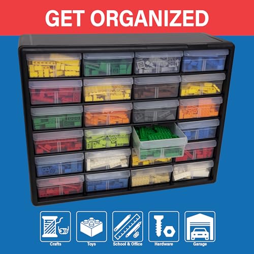 Akro-Mils 24-Drawer Plastic Storage Cabinet, 20" W x 6" D x 16" H, Black - color: Black, size: 24 Drawer, style: 1 Pack