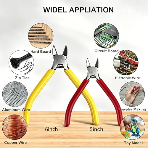 5 Pcs 5" & 5 Pcs 6" Precision Wire Cutters Spring Loaded Flush Cutters Sharp Side Cutter Clippers Diagonal Cutting Pliers for Jewelry Making, Crafts, Electronics, Zip Ties