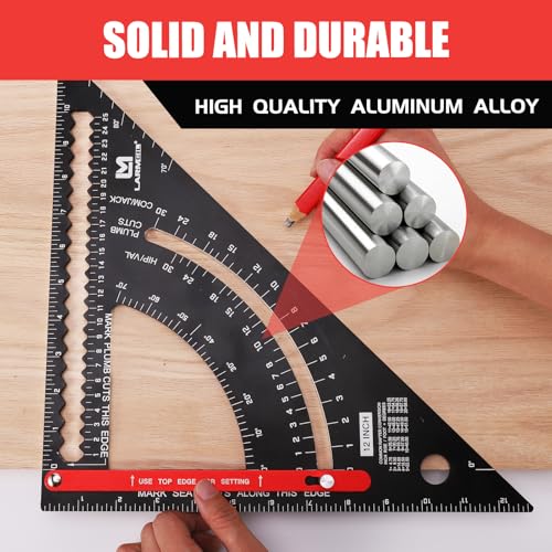 Carpenter Square, 12 Inch Woodworking Tools - Aluminium, Framing, Adjustable Rafter & Combination Square, Perfect Carpenters Gift - style: 12inch