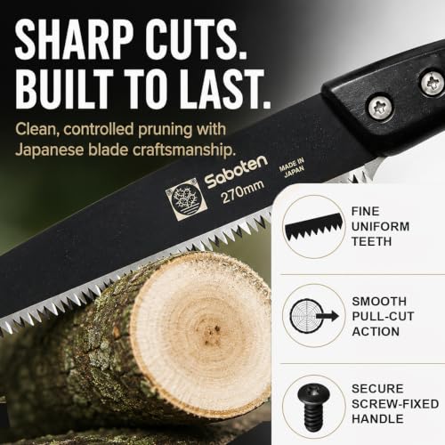 Saboten Japanese Pruning Saw with Wood Sheath, Fluorine-Coated High-Carbon Steel Blade, Precision Pull Cut Hand Saw for Tree Branches – forest Originals, Made in Japan (270mm (10.6 inch)) - size: 270mm (10.6 inch)